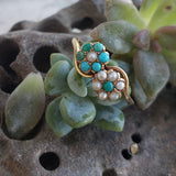 10k gold Victorian turquoise & seed pearl estate flower ring
