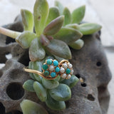 10k gold Victorian turquoise & seed pearl estate flower ring