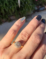 18k gold Edwardian mine diamond halo engagement ring - apx 1.60ct tw