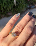 18k gold Edwardian mine diamond halo engagement ring - apx 1.60ct tw