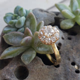 18k gold Edwardian mine diamond halo engagement ring - apx 1.60ct tw