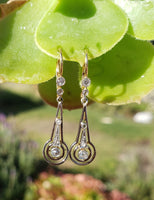 platinum & 18k gold two tone Deco diamond dangle earrings