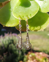 platinum & 18k gold two tone Deco diamond dangle earrings