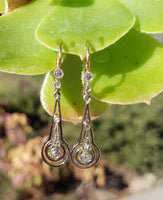 platinum & 18k gold two tone Deco diamond dangle earrings