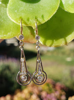 platinum & 18k gold two tone Deco diamond dangle earrings