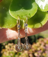 platinum & 18k gold two tone Deco diamond dangle earrings