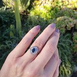 platinum & 18K gold sapphire & rose cut diamond Victorian halo ring