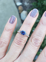 14k white gold oval blue sapphire filigree ring