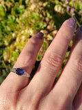 14k white gold oval blue sapphire filigree ring
