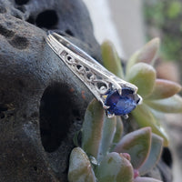 14k white gold oval blue sapphire filigree ring