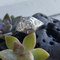 18k white gold Deco diamond filigree ring - apx .57ct tw
