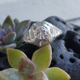 18k white gold Deco diamond filigree ring - apx .57ct tw