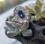 platinum & 18K gold sapphire & rose cut diamond Victorian halo ring