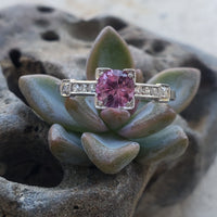 platinum pink sapphire & diamond estate Deco Ring