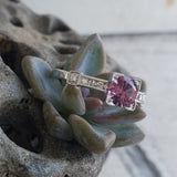 platinum pink sapphire & diamond estate Deco Ring