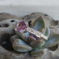 platinum pink sapphire & diamond estate Deco Ring