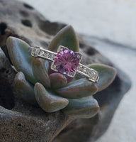 platinum pink sapphire & diamond estate Deco Ring