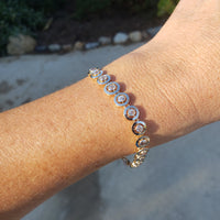 platinum & 14k gold two tone Edwardian old mine cut diamond antique tennis bracelet