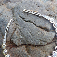 platinum & 14k gold two tone Edwardian old mine cut diamond antique tennis bracelet