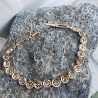 platinum & 14k gold two tone Edwardian old mine cut diamond antique tennis bracelet
