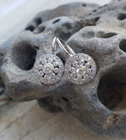 14k gold white gold diamond DECO style lever back earrings NEW