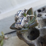 14k gold white gold French cut sapphire & diamond DECO style lever back earrings NEW