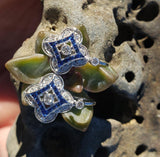 14k gold white gold French cut sapphire & diamond DECO style lever back earrings NEW