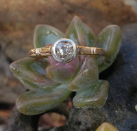 Victorian silver top & 14k yellow gold old mine cut diamond solitaire antique estate ring