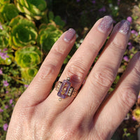 14k gold Victorian amethyst floral flower inlay rose cut diamond estate ring