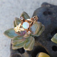 10k gold Victorian opal & rose cut diamond ring