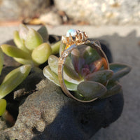 10k gold Victorian opal & rose cut diamond ring