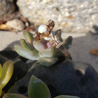 10k gold Victorian opal & rose cut diamond ring