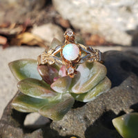 10k gold Victorian opal & rose cut diamond ring