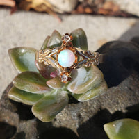 10k gold Victorian opal & rose cut diamond ring