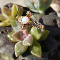 10k gold Victorian opal & rose cut diamond ring