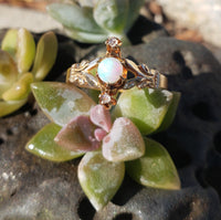 10k gold Victorian opal & rose cut diamond ring