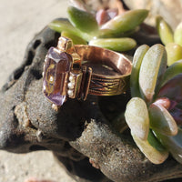 14k gold Victorian amethyst floral flower inlay rose cut diamond estate ring