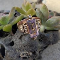 14k gold Victorian amethyst floral flower inlay rose cut diamond estate ring