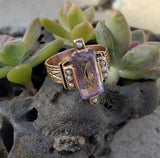 14k gold Victorian amethyst floral flower inlay rose cut diamond estate ring
