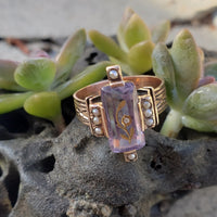 14k gold Victorian amethyst floral flower inlay rose cut diamond estate ring