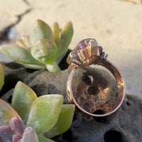 14k gold Victorian amethyst floral flower inlay rose cut diamond estate ring