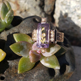 14k gold Victorian amethyst floral flower inlay rose cut diamond estate ring