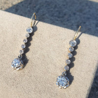 platinum top & 18k gold Edwardian old cut diamond filigree lever back earrings