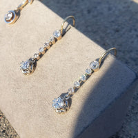 platinum top & 18k gold Edwardian old cut diamond filigree lever back earrings