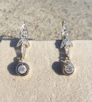 platinum top & 18k gold Edwardian old cut diamond filigree lever back earrings