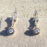 platinum top & 18k gold Edwardian old cut diamond filigree lever back earrings