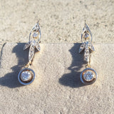 platinum top & 18k gold Edwardian old cut diamond filigree lever back earrings