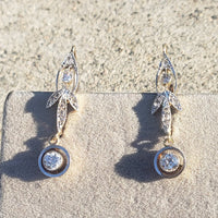 platinum top & 18k gold Edwardian old cut diamond filigree lever back earrings