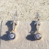 platinum top & 18k gold Edwardian old cut diamond filigree lever back earrings