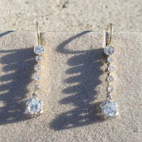platinum top & 18k gold Edwardian old cut diamond filigree lever back earrings